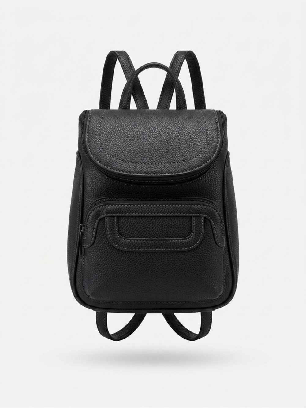 MultiSac Black Faux Leather Mini Backpack Multi Pocket Travel Bag